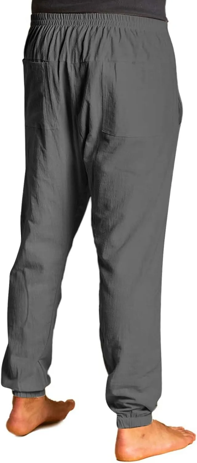 Cotton Linen Pants for Men High Rise Stretch Pants Loose Fit Simple Trousers Casual Trousers with Button Decoration