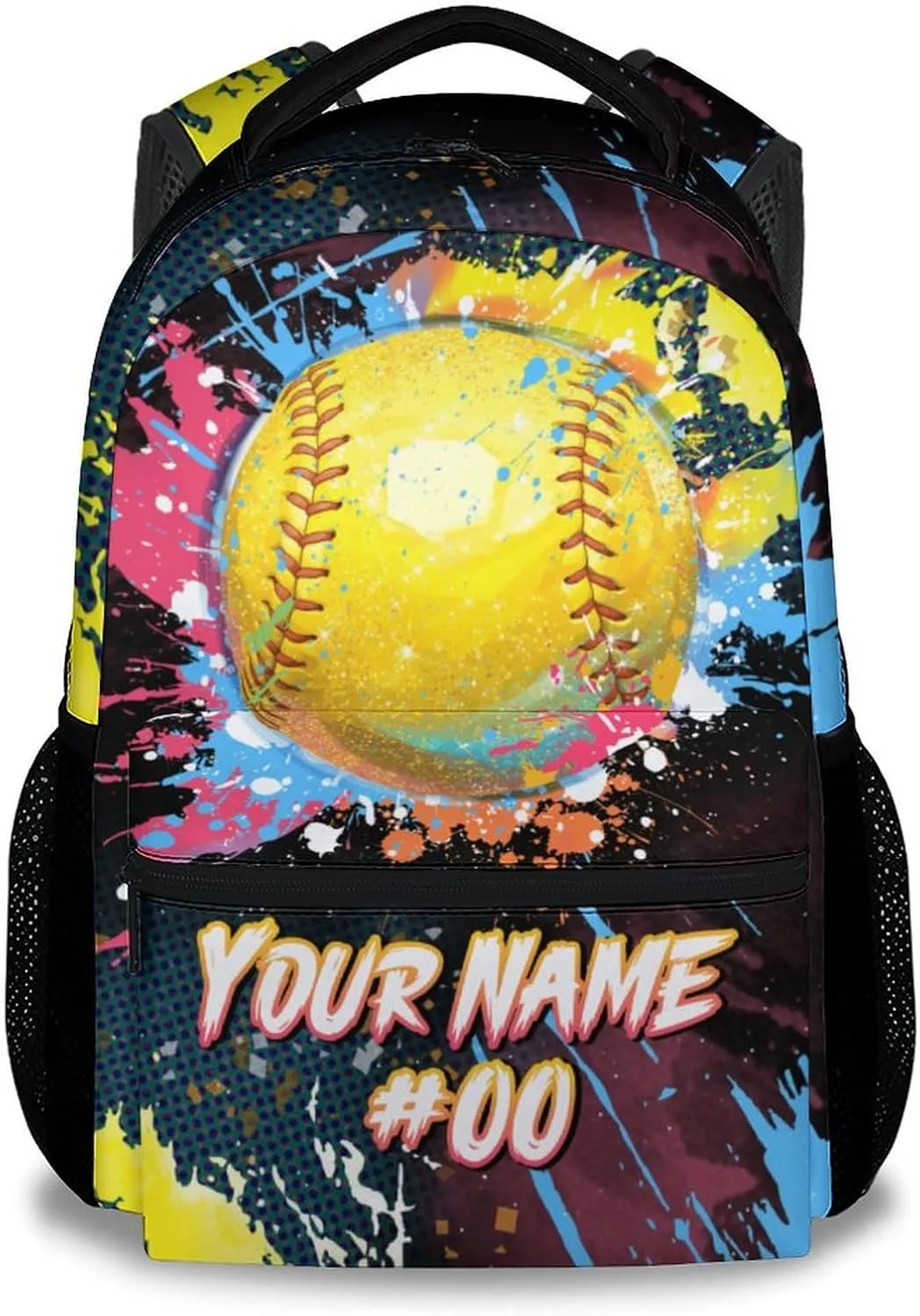 Custom Backpack - Softball Backpacks for Girls - 17 Inch Sports Theme Bookbag for Elementary Middle School - Casual School Bag for Kids Teens