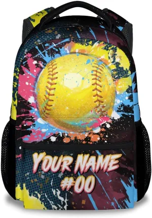 Custom Backpack - Softball Backpacks for Girls - 17 Inch Sports Theme Bookbag for Elementary Middle School - Casual School Bag for Kids Teens