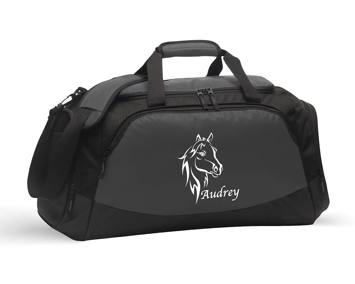 Custom Gym Duffle Bag with Shoe Compartment | Personalized Travel Duffle Bag for Men & Women | Large Sports Duffel Bag for Travel, Great for Storing Gear, Clothing, Equestrian Horse Bust Bag Charcoal