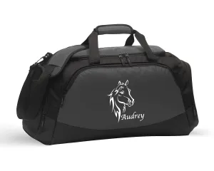 Custom Gym Duffle Bag with Shoe Compartment | Personalized Travel Duffle Bag for Men & Women | Large Sports Duffel Bag for Travel, Great for Storing Gear, Clothing, Equestrian Horse Bust Bag Charcoal