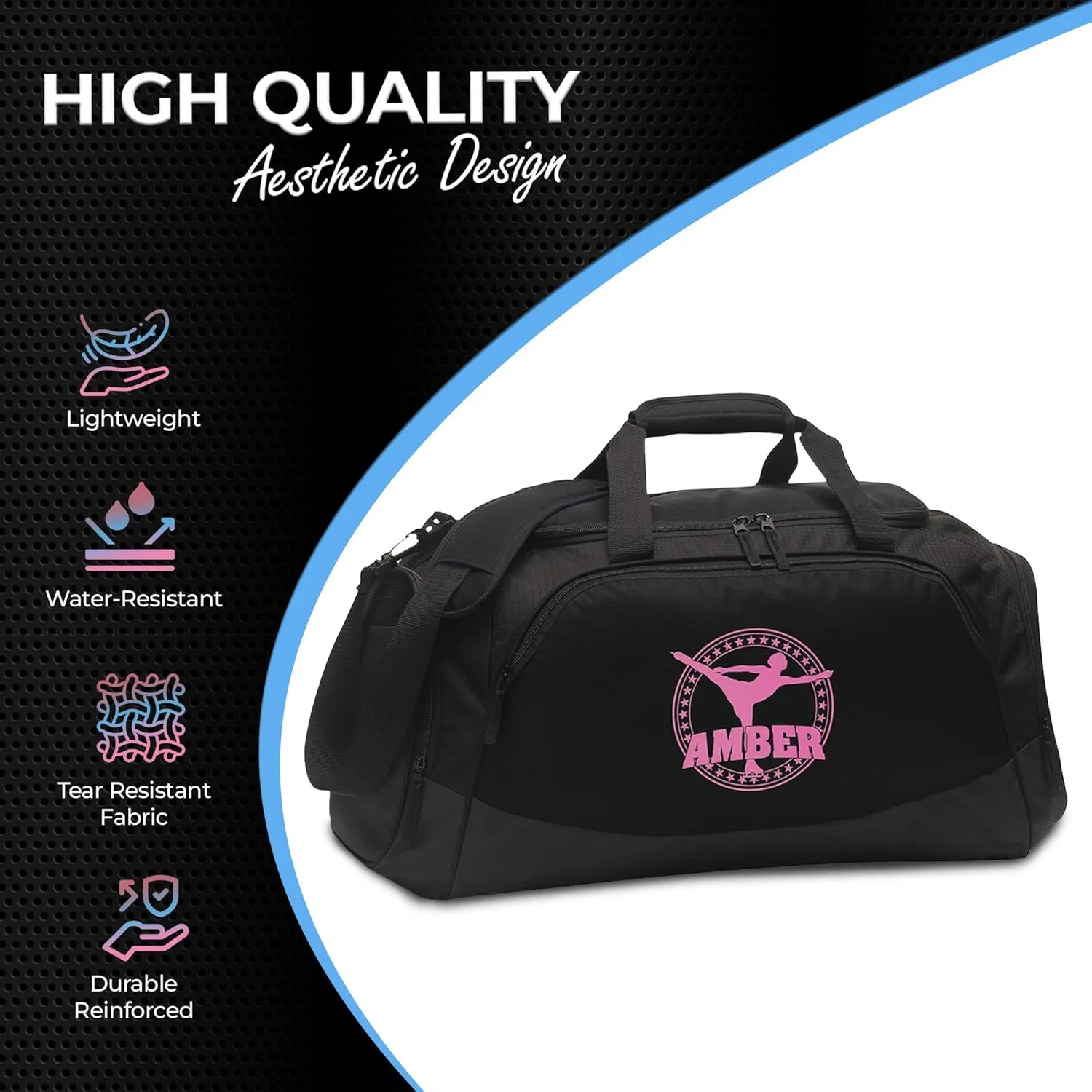 Custom Gym Duffle Bag with Shoe Compartment | Personalized Travel Duffle Bag for Men & Women | Large Sports Duffel Bag for Travel, Great for Storing Gear, Clothing, Ice Skating Duffel Bag Black