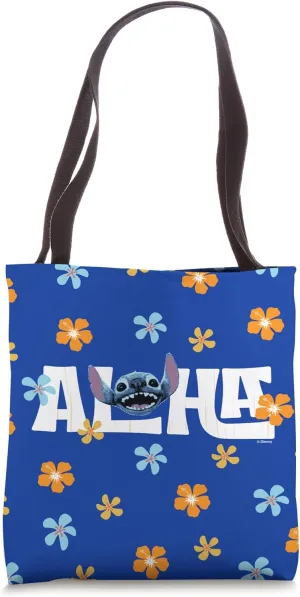 Disney Lilo & Stitch Aloha Floral Text Logo Tote Bag