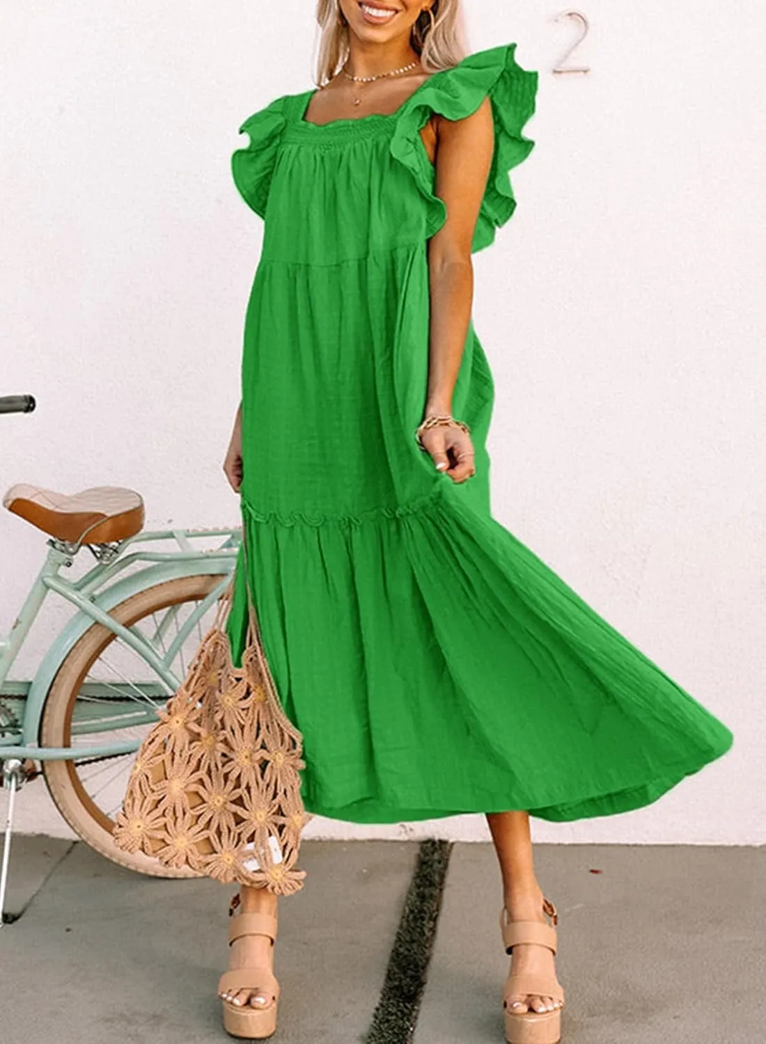 Dokotoo Women's 2025 Spring Summer Square Collar Dress Off Shoulder Style Elegant Ruffle Hemline Skirt Mini Dresses S-XL