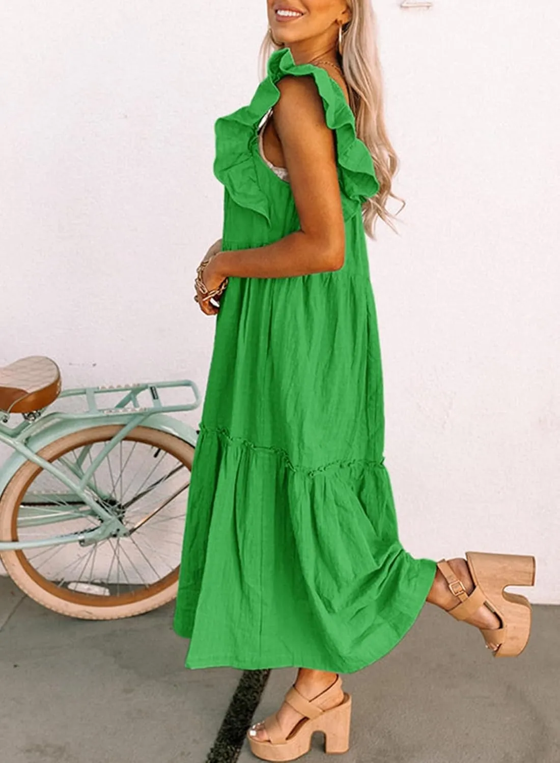 Dokotoo Women's 2025 Spring Summer Square Collar Dress Off Shoulder Style Elegant Ruffle Hemline Skirt Mini Dresses S-XL