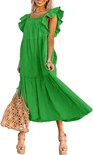 Dokotoo Women's 2025 Spring Summer Square Collar Dress Off Shoulder Style Elegant Ruffle Hemline Skirt Mini Dresses S-XL