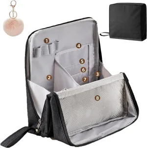 Doresty Makeup Bag, Doresty Standing Makeup Bag  Portable, Large Capacity, Quilted Toiletry Case for Women, Waterproof Multifunctional Make up Bags (Black)