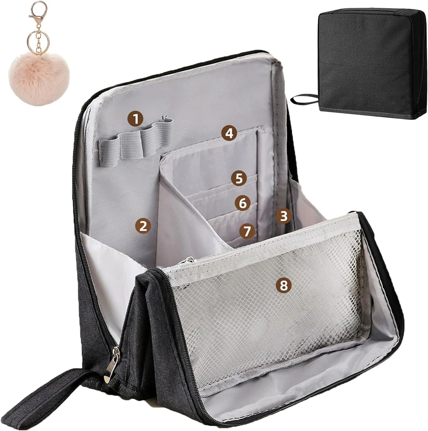 Doresty Makeup Bag, Doresty Standing Makeup Bag  Portable, Large Capacity, Quilted Toiletry Case for Women, Waterproof Multifunctional Make up Bags (Black)