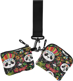 Dual Wristlet Wallets for Women Mexico Cinco De Mayo Pandas Floral Slim Portable Zipper Wallet Coin Bag with Wristle Strap for Women Men 2 Packs