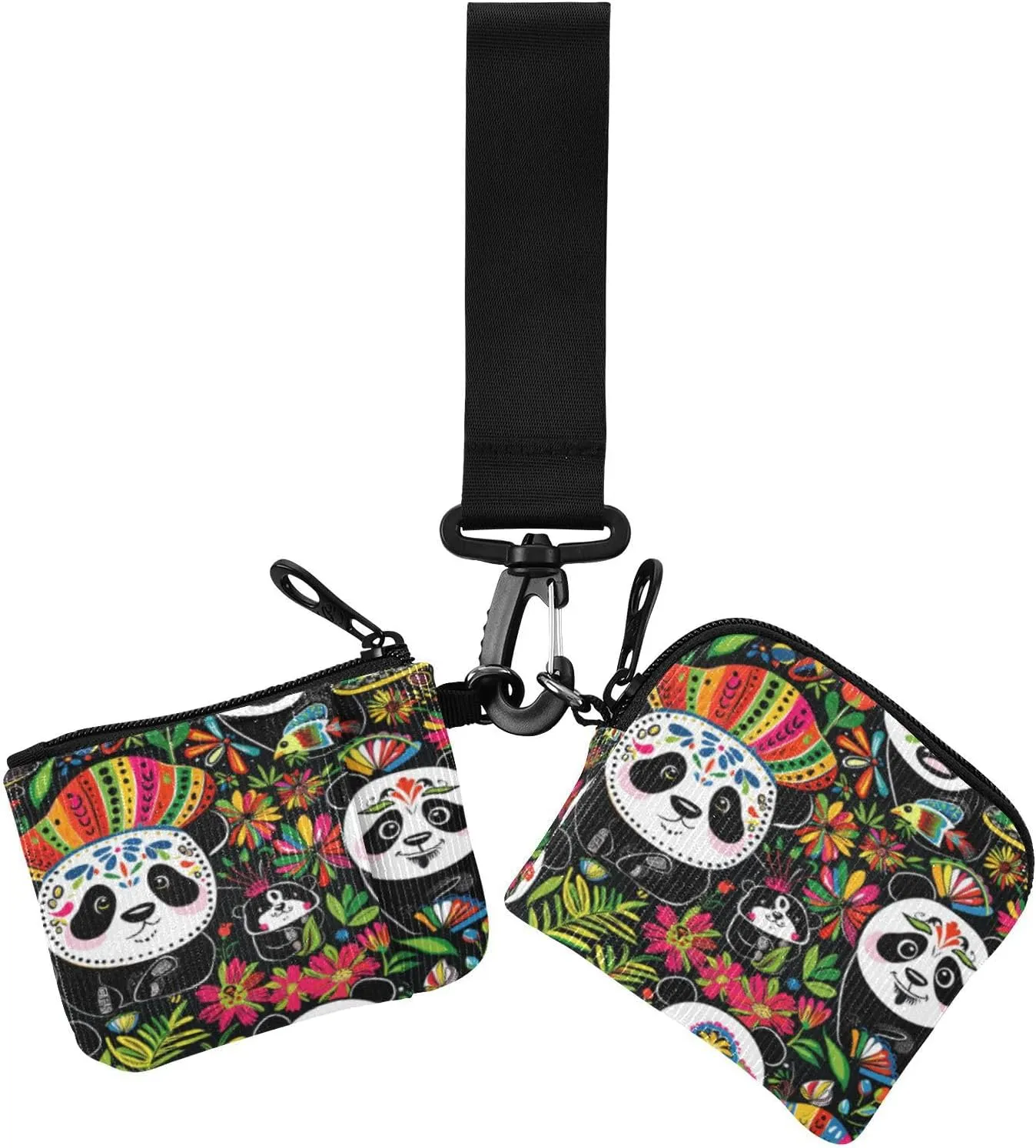 Dual Wristlet Wallets for Women Mexico Cinco De Mayo Pandas Floral Slim Portable Zipper Wallet Coin Bag with Wristle Strap for Women Men 2 Packs