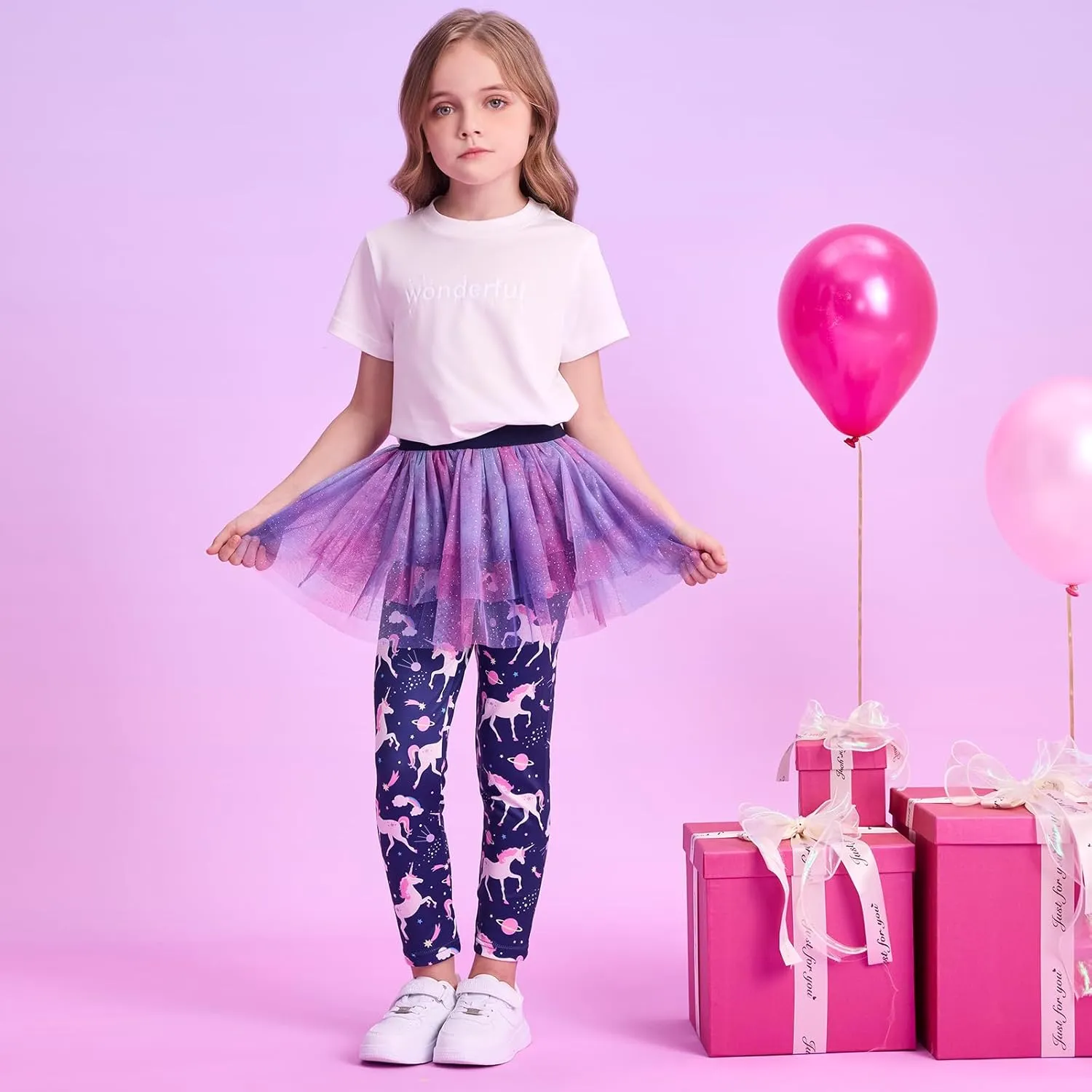 DXTON Kid Girls Leggings with Skirt Toddler Girl Printed Tutu Skirt Pant Birthday Party 3-12 Years