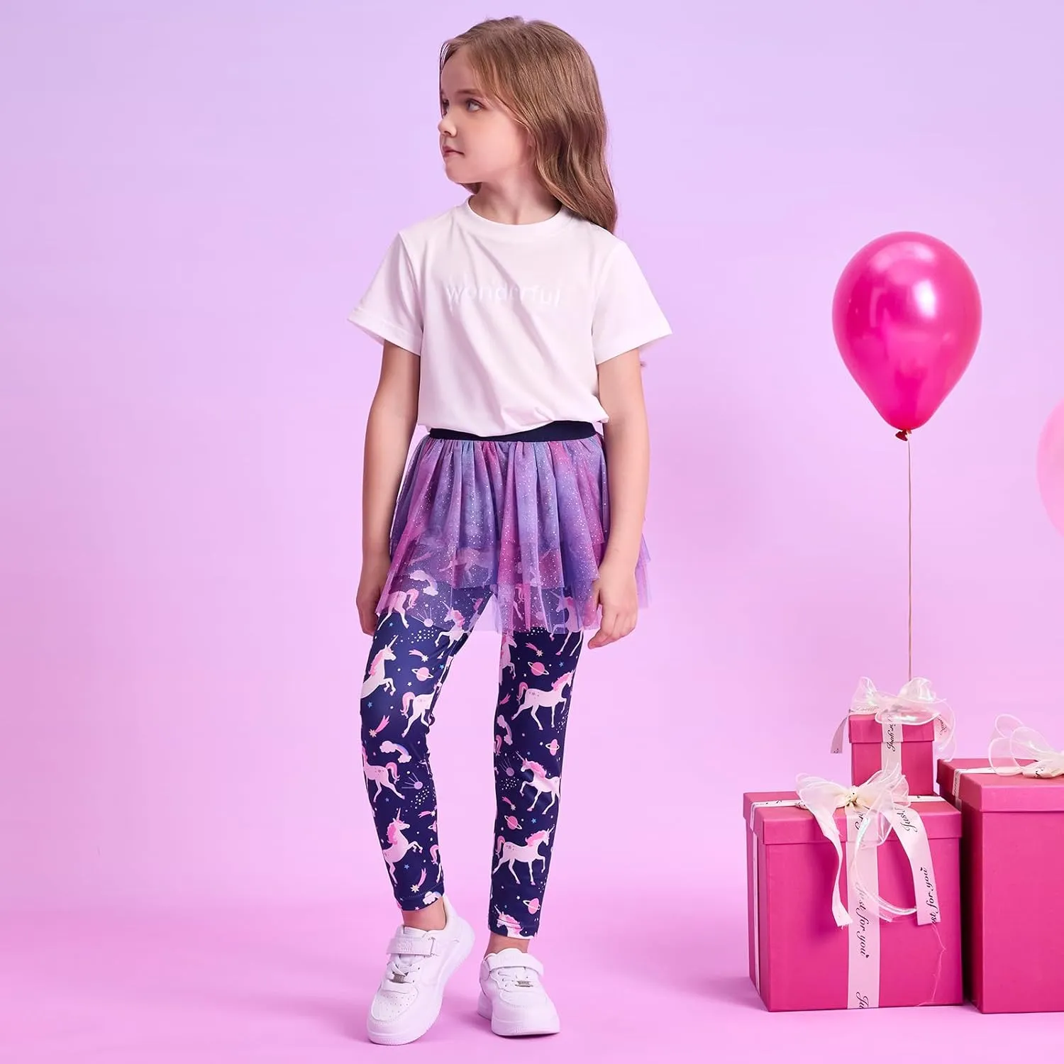 DXTON Kid Girls Leggings with Skirt Toddler Girl Printed Tutu Skirt Pant Birthday Party 3-12 Years