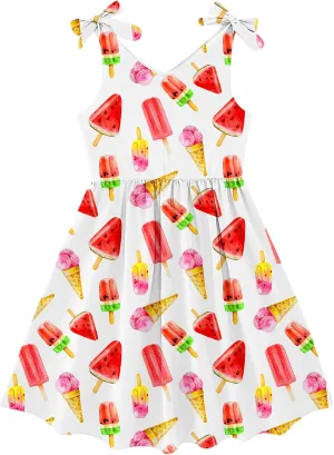 Enlifety 3-10T Girls Dresses Sleeveless Summer Dress Bowknot Strap V Neck Sundress