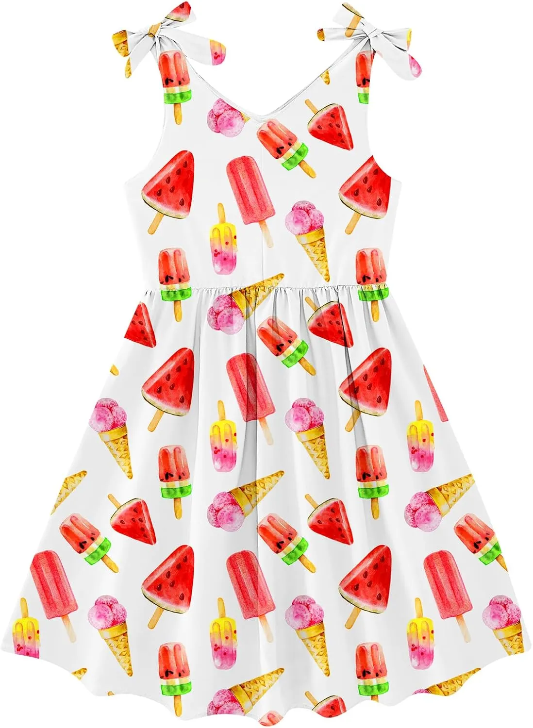 Enlifety 3-10T Girls Dresses Sleeveless Summer Dress Bowknot Strap V Neck Sundress