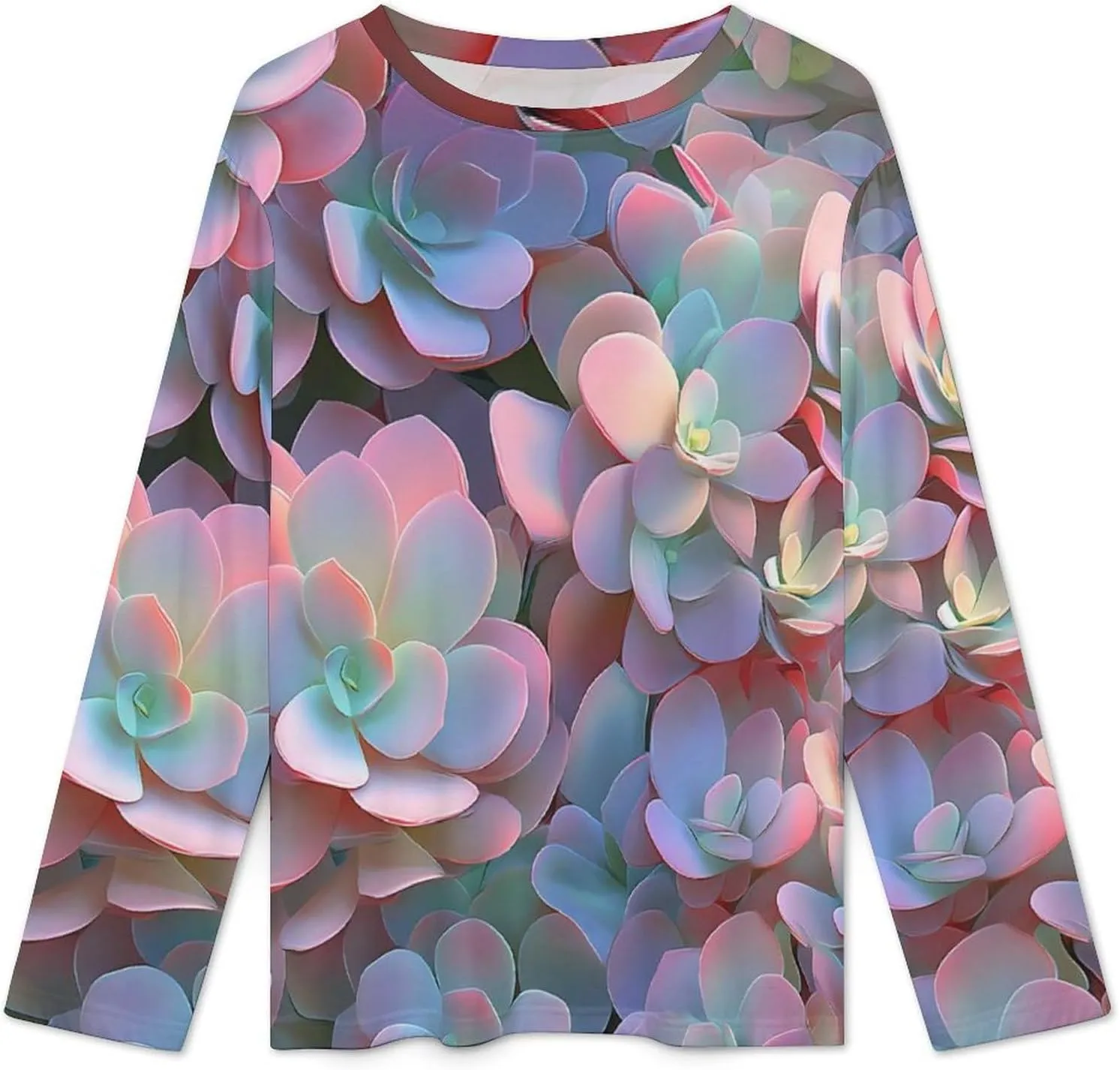 Fantasy Succulent Plants Women's Pajama Set Long Sleeve T-shirts Top & Pant Comfort Sleepwear Loungewear