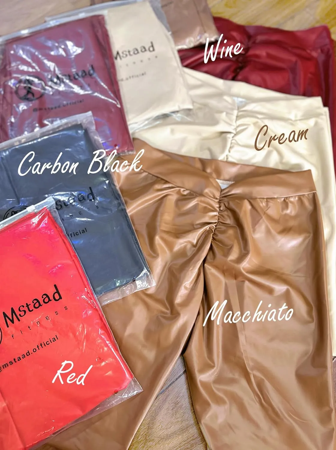 Faux Leather V-Back Leggings for Women High Waisted Tummy Control Sexy Fashion Ruched Butt Stretch Pu Pleather Tights