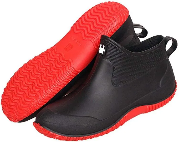 FENIKUSU Men's Waterproof Rain Boots Ankle High Antiskid Garden Kitchen Work Shoes with Comfortable Insole