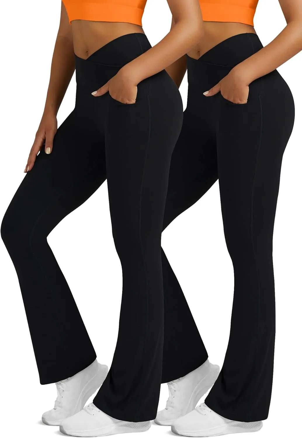Flare Leggings for Women with Pockets 2pack High Waisted Crossover Flare Leggings Bootcut Yoga Pants
