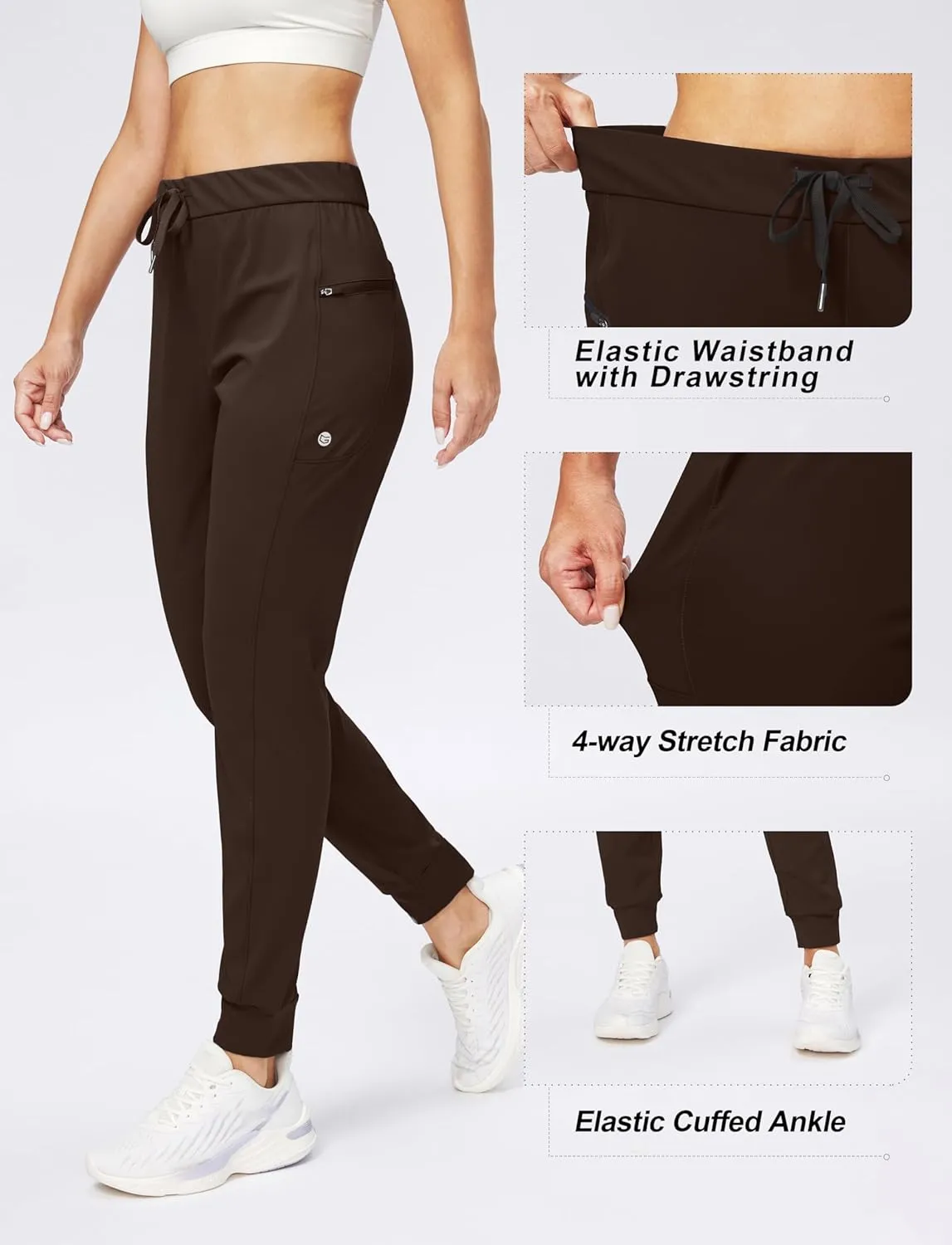 G Gradual Women's Joggers Pants with Zipper Pockets Stretch Tapered Athletic Joggers for Women Lounge, Jogging, Workout