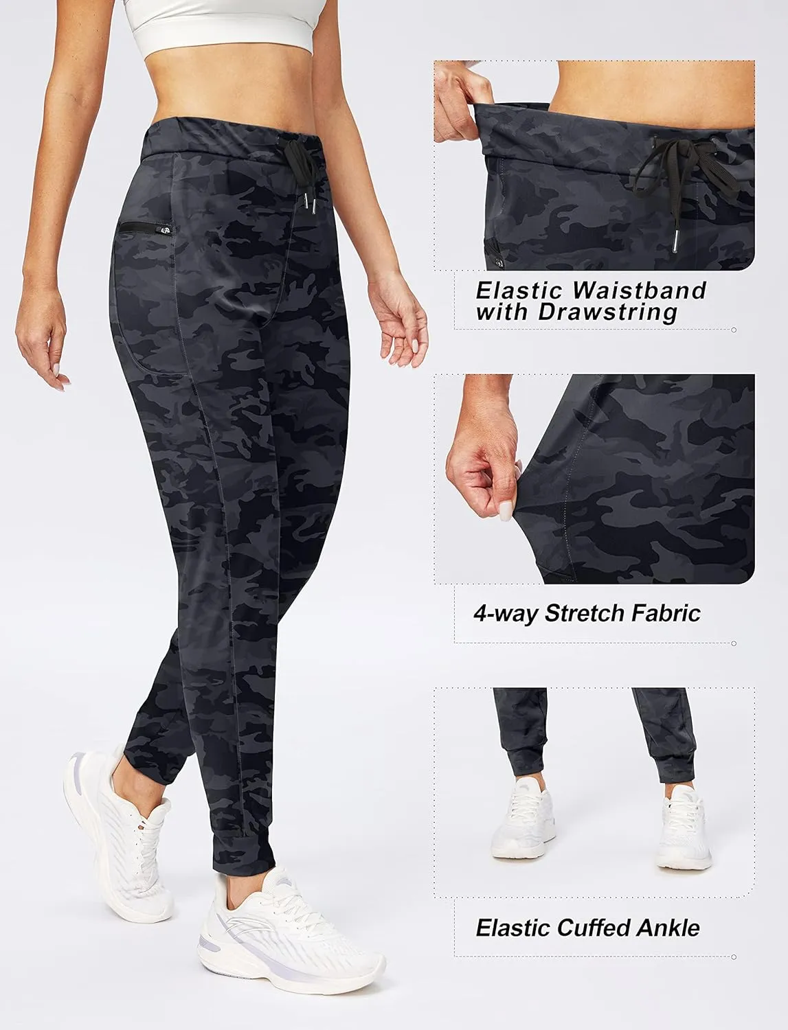 G Gradual Women's Joggers Pants with Zipper Pockets Stretch Tapered Athletic Joggers for Women Lounge, Jogging, Workout