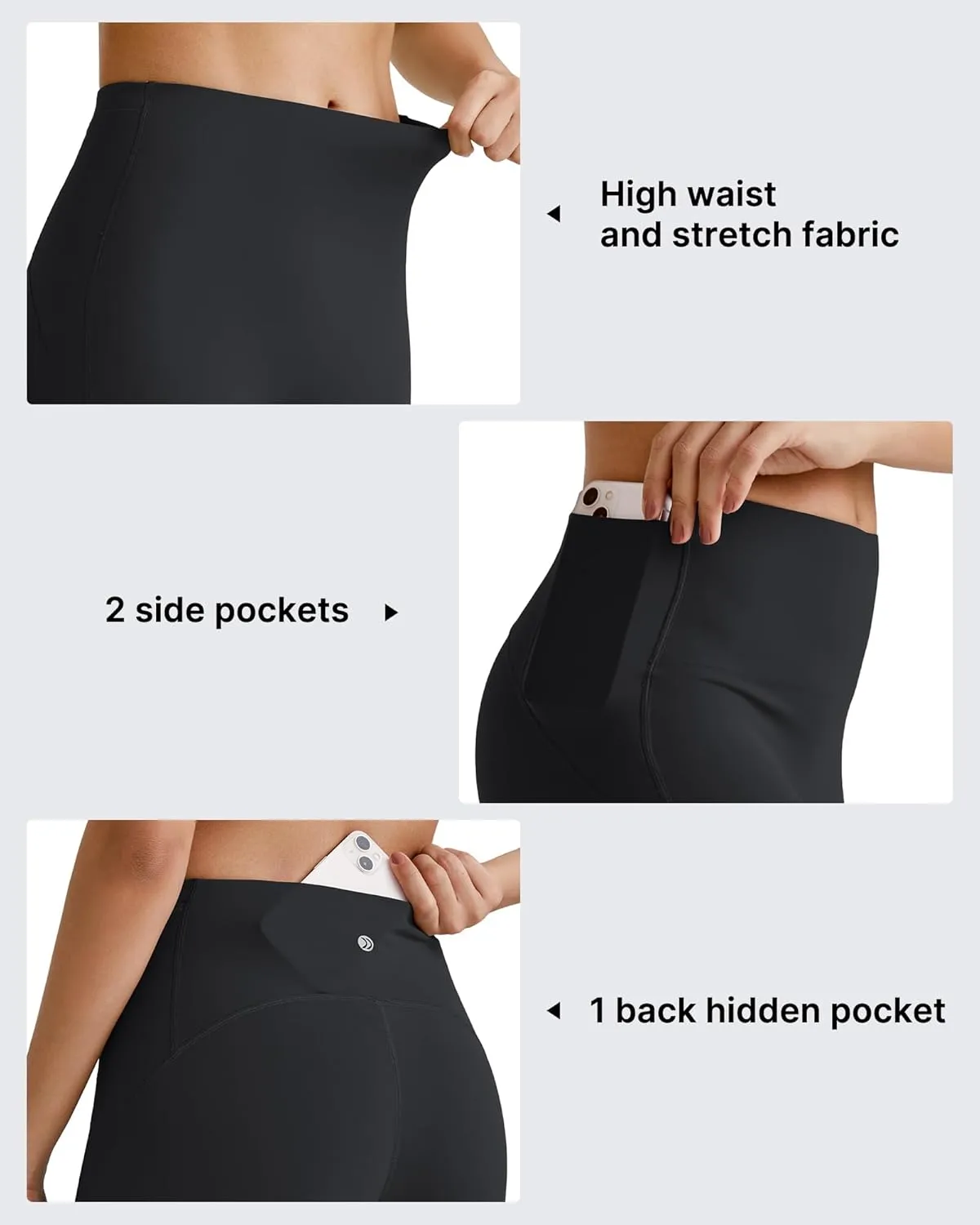 G4Free BareFeel Yoga Pants for Women Seamless Waistband Yoga Leggings Workout Biker Leggings with Pockets 25" 27" 29"
