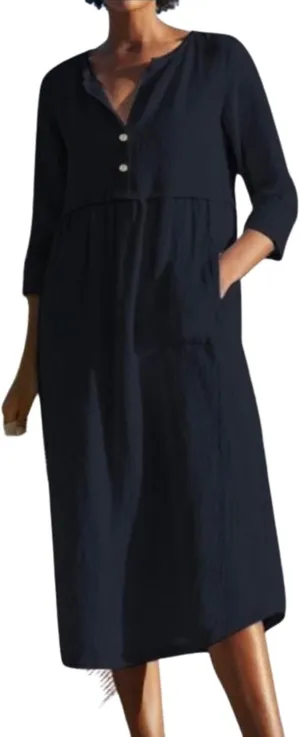 GELEGLAER Womens V Neck Linen Midi Dress Summer Casual Solid Plus Size Smock Dress Vacation Dresses with Pocket