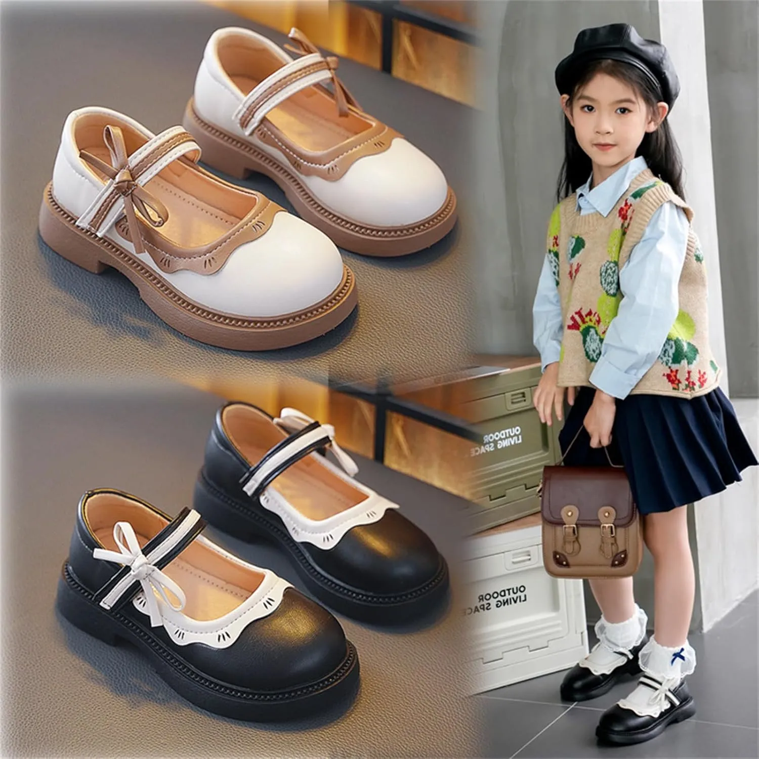 Girl's Mary Jane School Uniform Shoes Princess Wedding Party Flower Girls Flats Shoes