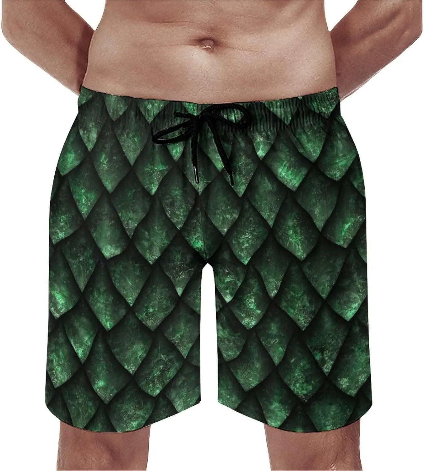 Green Dragon Scale Men's Swim Trunks Quick Dry Bathing Suit Swimming Shorts Beach Swimwear
