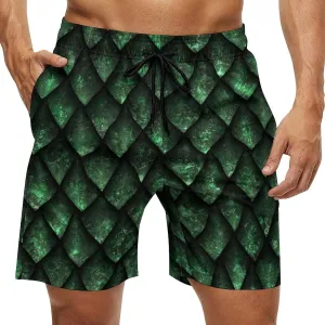 Green Dragon Scale Men's Swim Trunks Quick Dry Bathing Suit Swimming Shorts Beach Swimwear