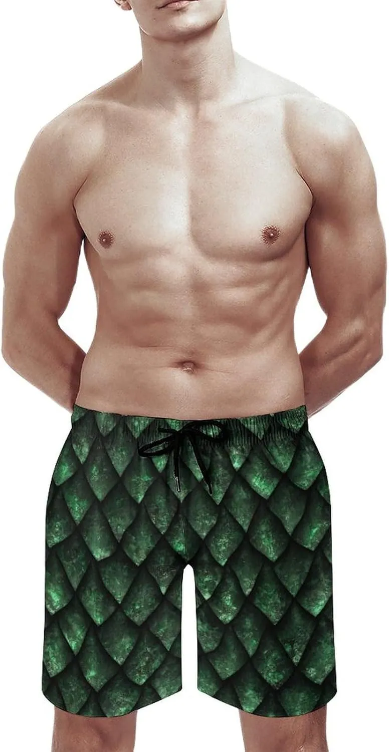 Green Dragon Scale Men's Swim Trunks Quick Dry Bathing Suit Swimming Shorts Beach Swimwear