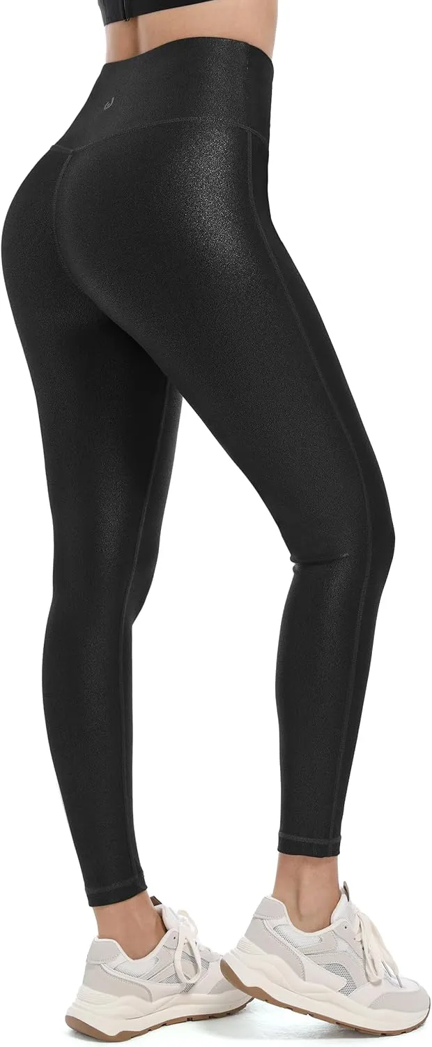 HARTPOR Faux Leather Leggings for Women 25''/ 28''- High Waisted Tummy Control Leather Pants Stretch Ankle Pleather Leggings