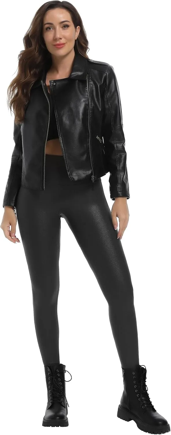 HARTPOR Faux Leather Leggings for Women 25''/ 28''- High Waisted Tummy Control Leather Pants Stretch Ankle Pleather Leggings