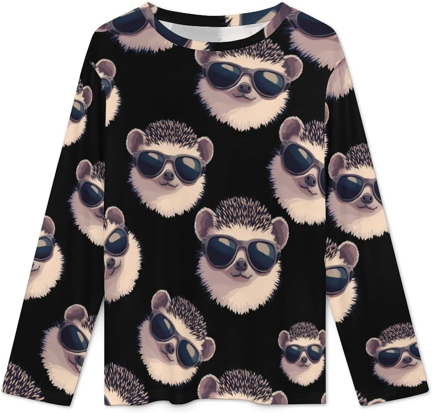 Hedgehog With Sunglasses Women's Pajama Set Long Sleeve T-shirts Top & Pant Comfort Sleepwear Loungewear