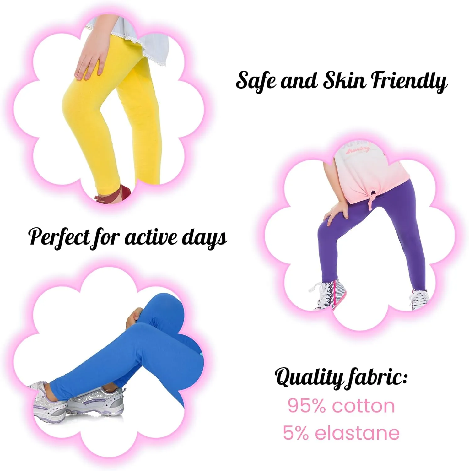 hi!mom Girls Cotton Leggings Kids Pants Plain Full Length Children Trousers Age 2-13