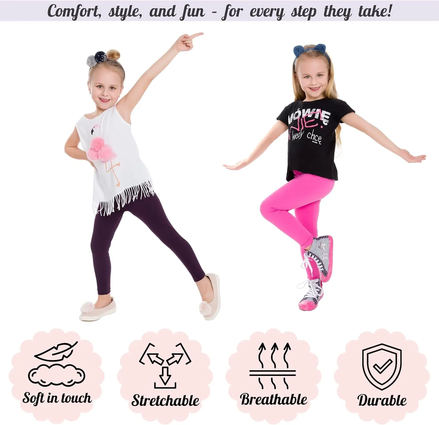 hi!mom Girls Cotton Leggings Kids Pants Plain Full Length Children Trousers Age 2-13