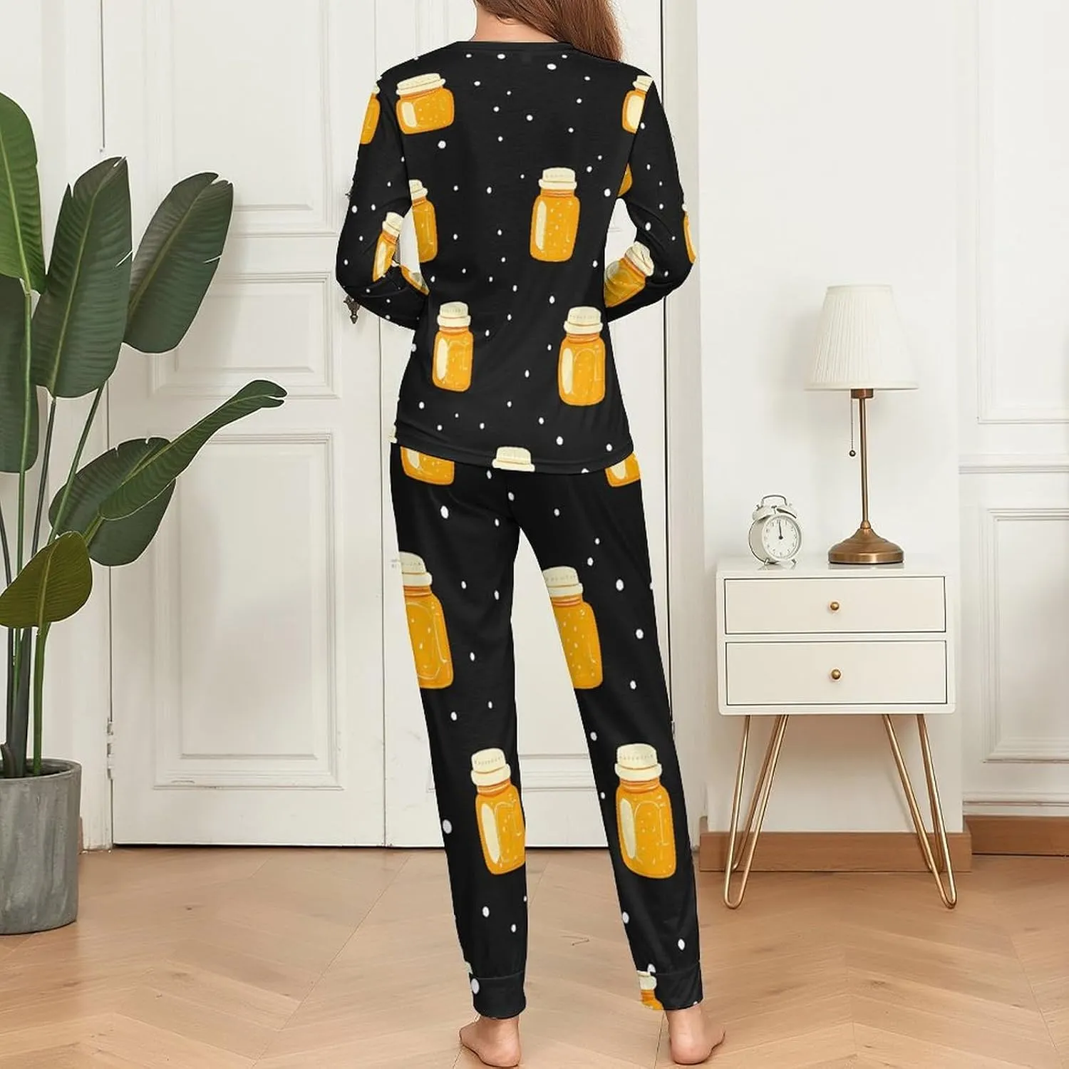 Honey Jar Polka Dots Women's Pajama Set Long Sleeve T-shirts Top & Pant Comfort Sleepwear Loungewear