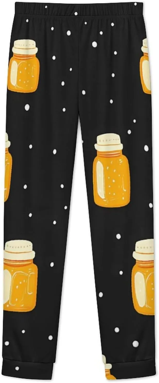 Honey Jar Polka Dots Women's Pajama Set Long Sleeve T-shirts Top & Pant Comfort Sleepwear Loungewear