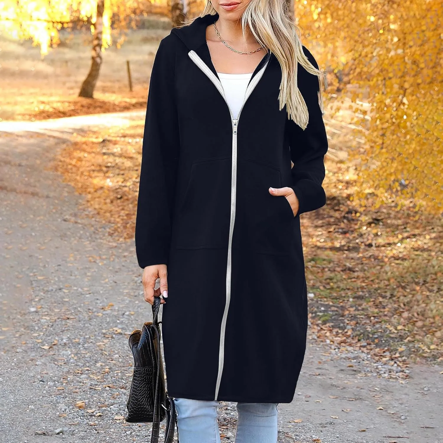 Hoodies for Women Fall Fashion Sweatshirts Casual Lightweight Long Zipper Oversized Full Zip Up Jacket with Pockets