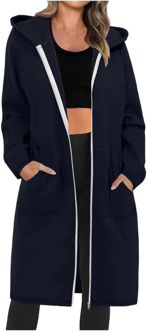Hoodies for Women Fall Fashion Sweatshirts Casual Lightweight Long Zipper Oversized Full Zip Up Jacket with Pockets