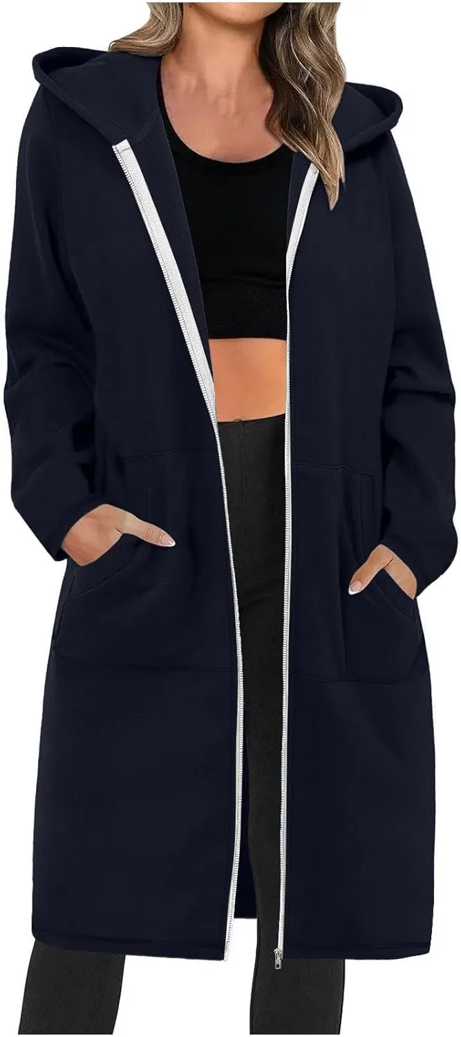 Hoodies for Women Fall Fashion Sweatshirts Casual Lightweight Long Zipper Oversized Full Zip Up Jacket with Pockets