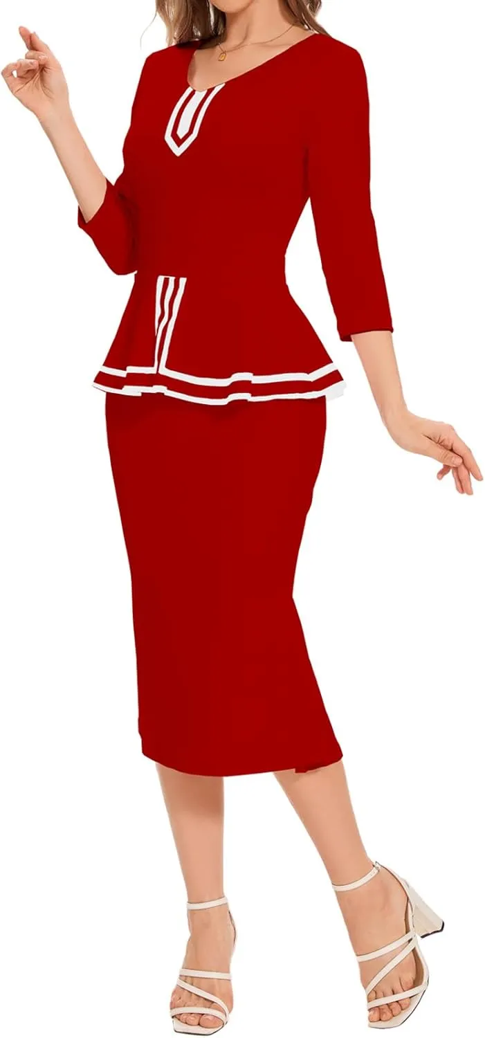 HugeNice Women's Business Work Midi Dress Elegant Bodycon Fishtail Dress Formal Church Wedding Guest Dresses