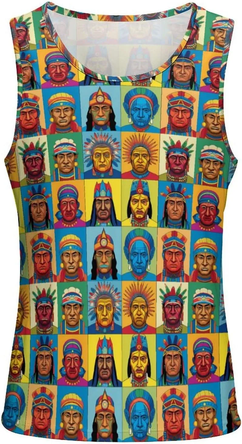 Indian Head Portraits Mens Tank Top Undershirt Sleeveless Gym Vest Workout T-Shirts