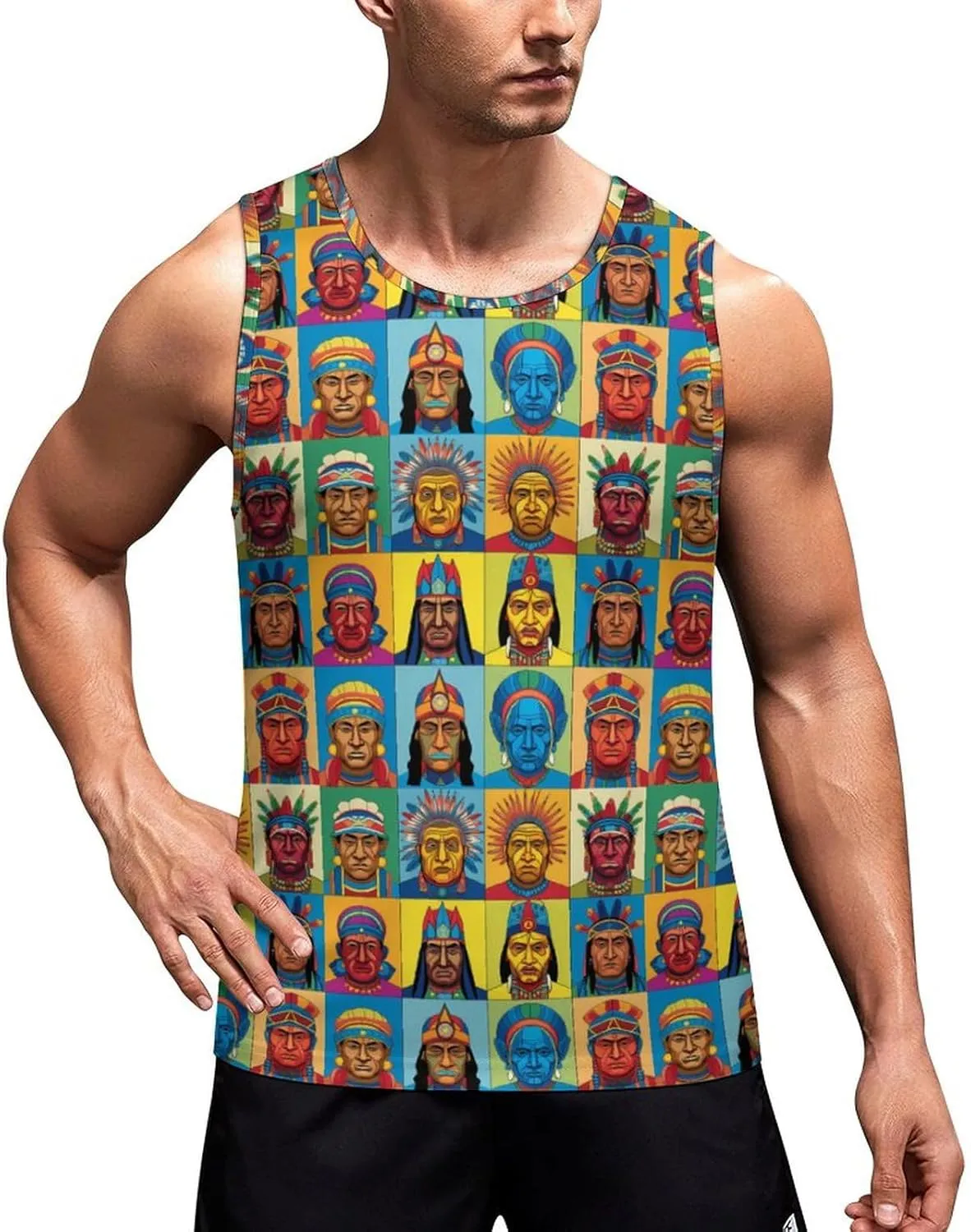 Indian Head Portraits Mens Tank Top Undershirt Sleeveless Gym Vest Workout T-Shirts