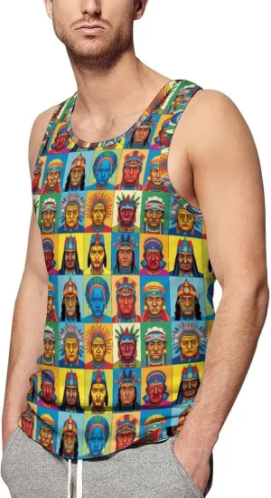 Indian Head Portraits Mens Tank Top Undershirt Sleeveless Gym Vest Workout T-Shirts