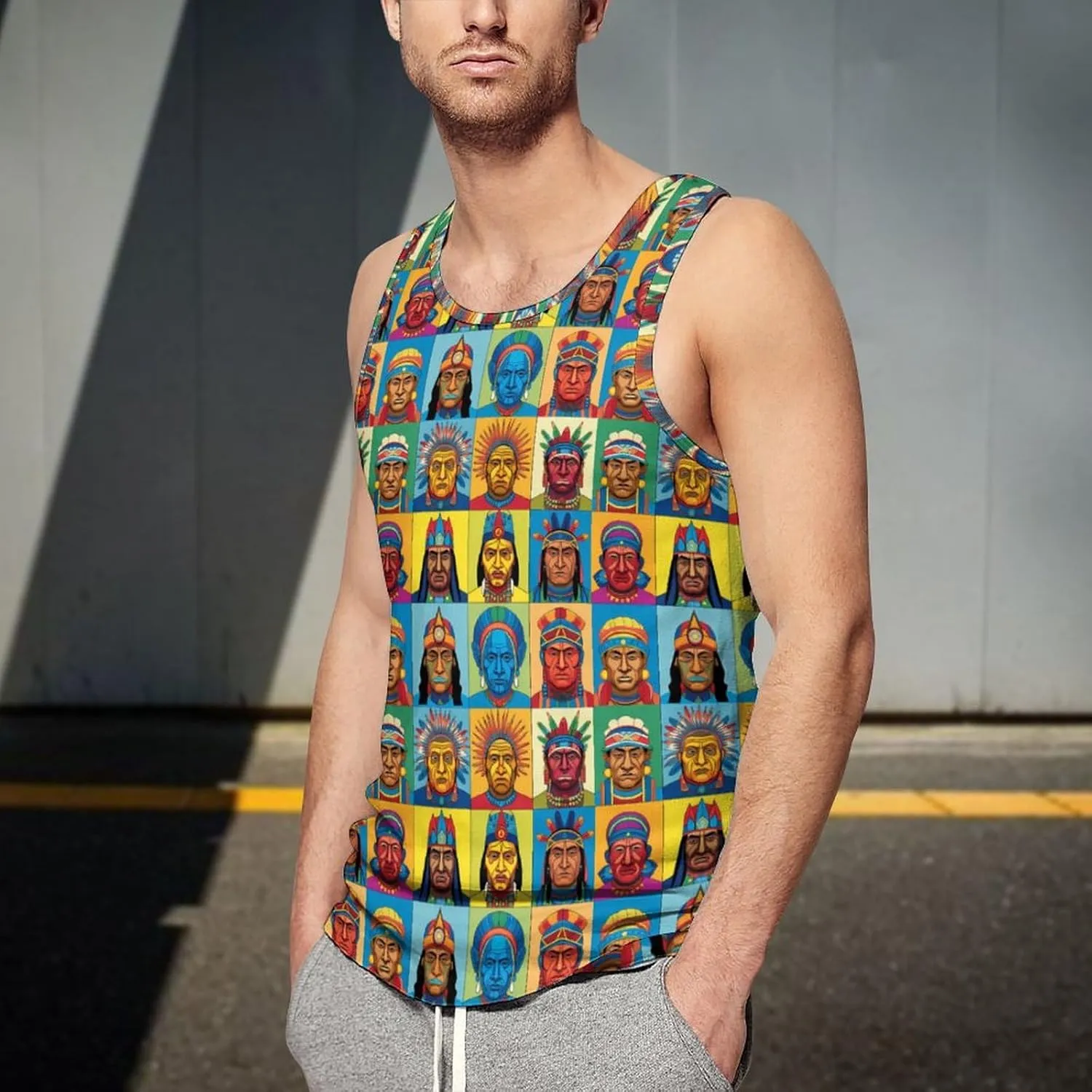 Indian Head Portraits Mens Tank Top Undershirt Sleeveless Gym Vest Workout T-Shirts
