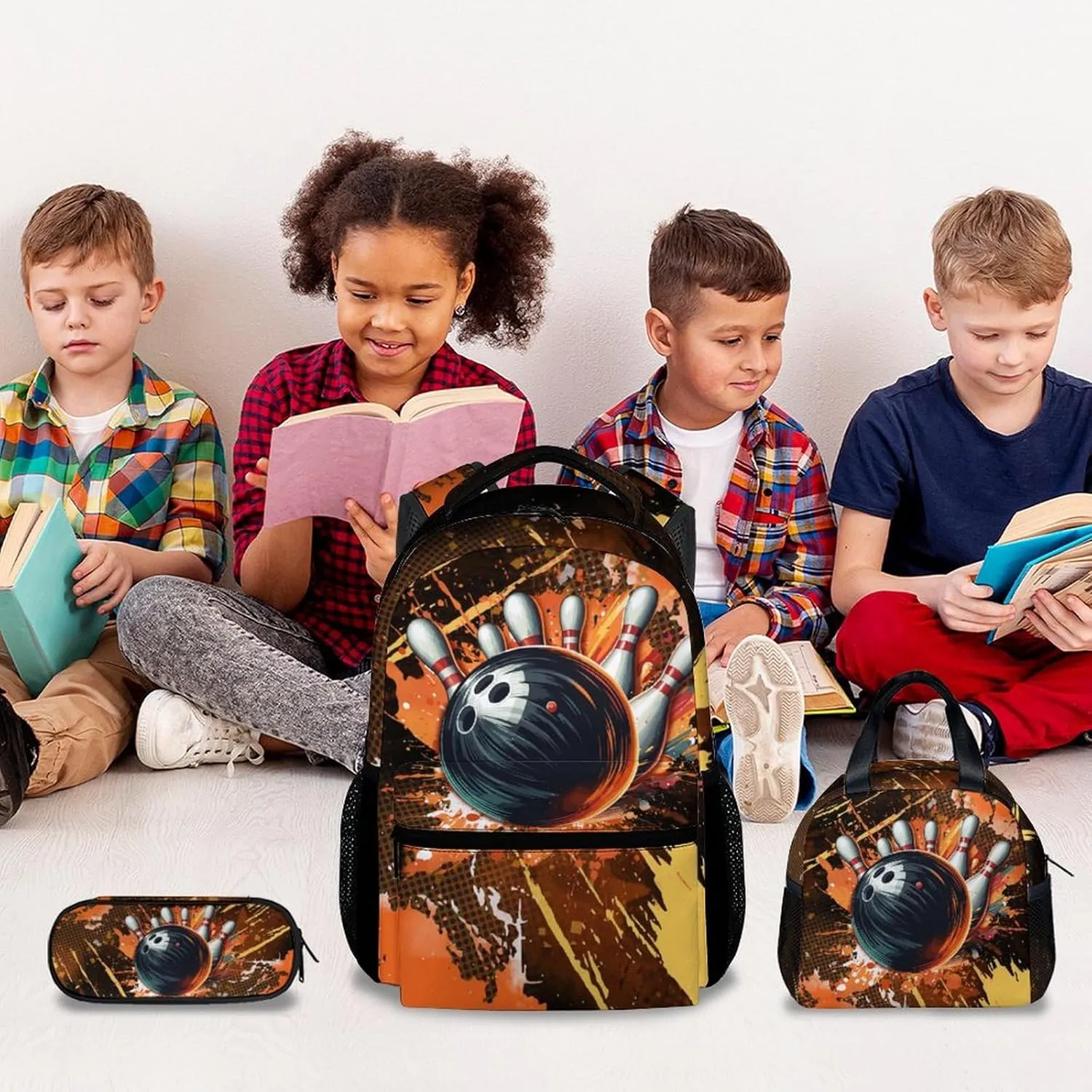 Kids Backpack Boys - Bowling Backpacks Set for School Child - Sports Bookbag with Lunch Bag & Pencil Case - Bowling Ball Book Bags for Elementary Middle School