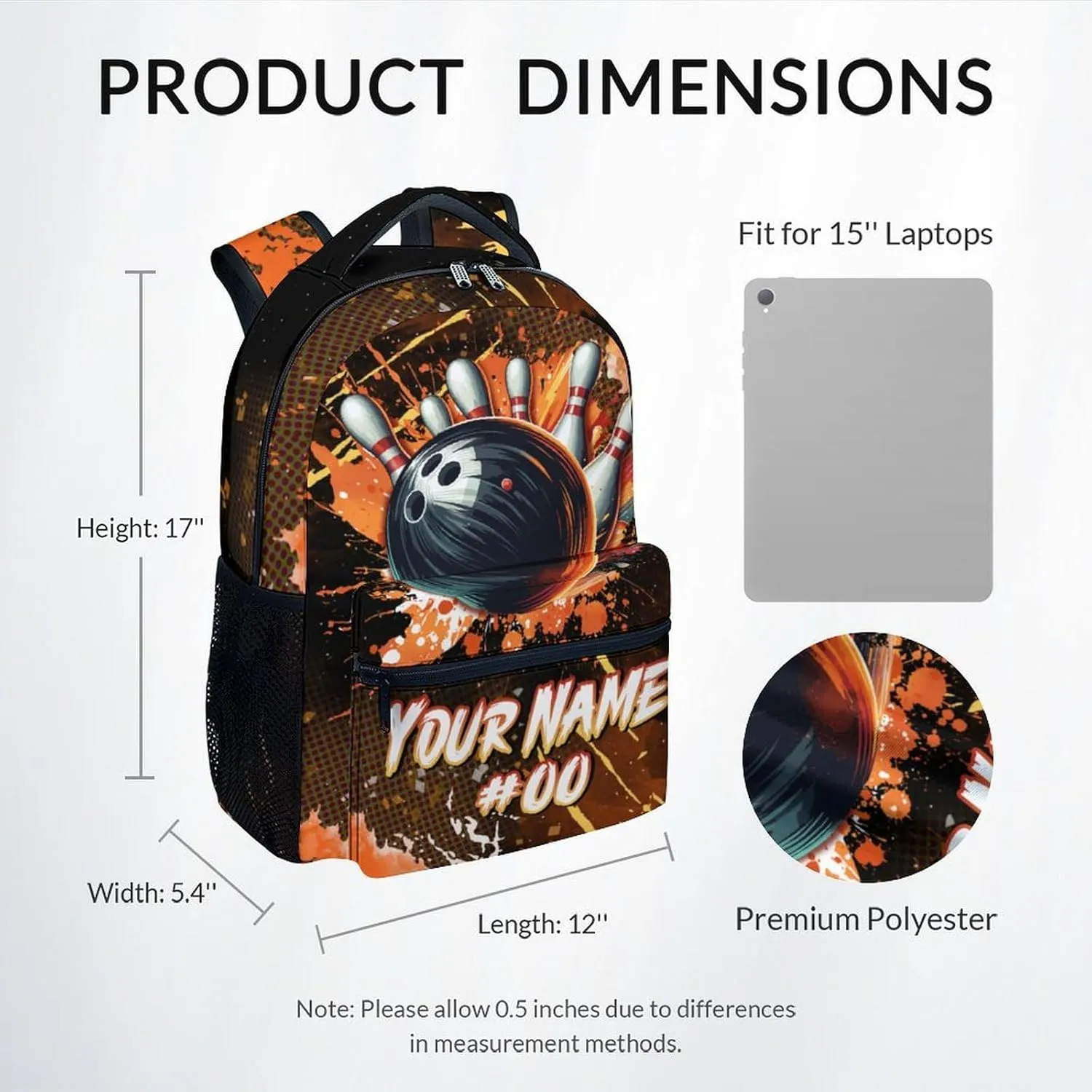 Kids Backpack Boys - Personalized Bowling Backpacks for School - 17 Inch Sports Bookbag for Teens Youth - Bowling Ball Book Bags for Elementary Middle School