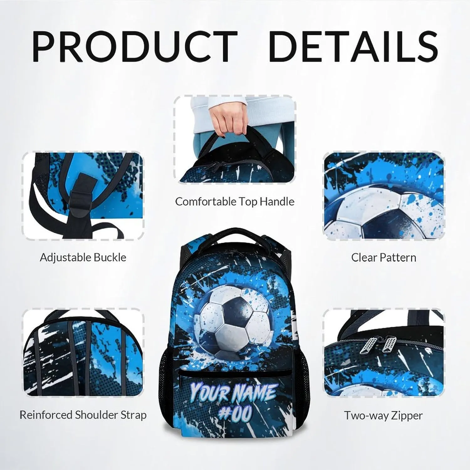 Kids Backpack - Personalized Soccer Backpacks for Boys Girls - 17 Inch School Bookbag for Teens - Sport Theme Book Bag for Elementary Middle School - Custom Back Pack for Ages 8-12