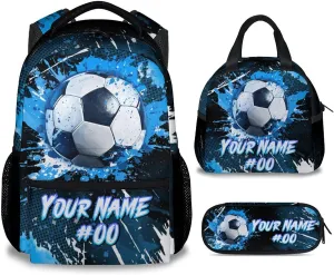 Kids Backpack - Personalized Soccer Backpacks Set for Boys Girls - School Bookbag with Lunch Box - Sport Themed Book Bag for Elementary Middle School