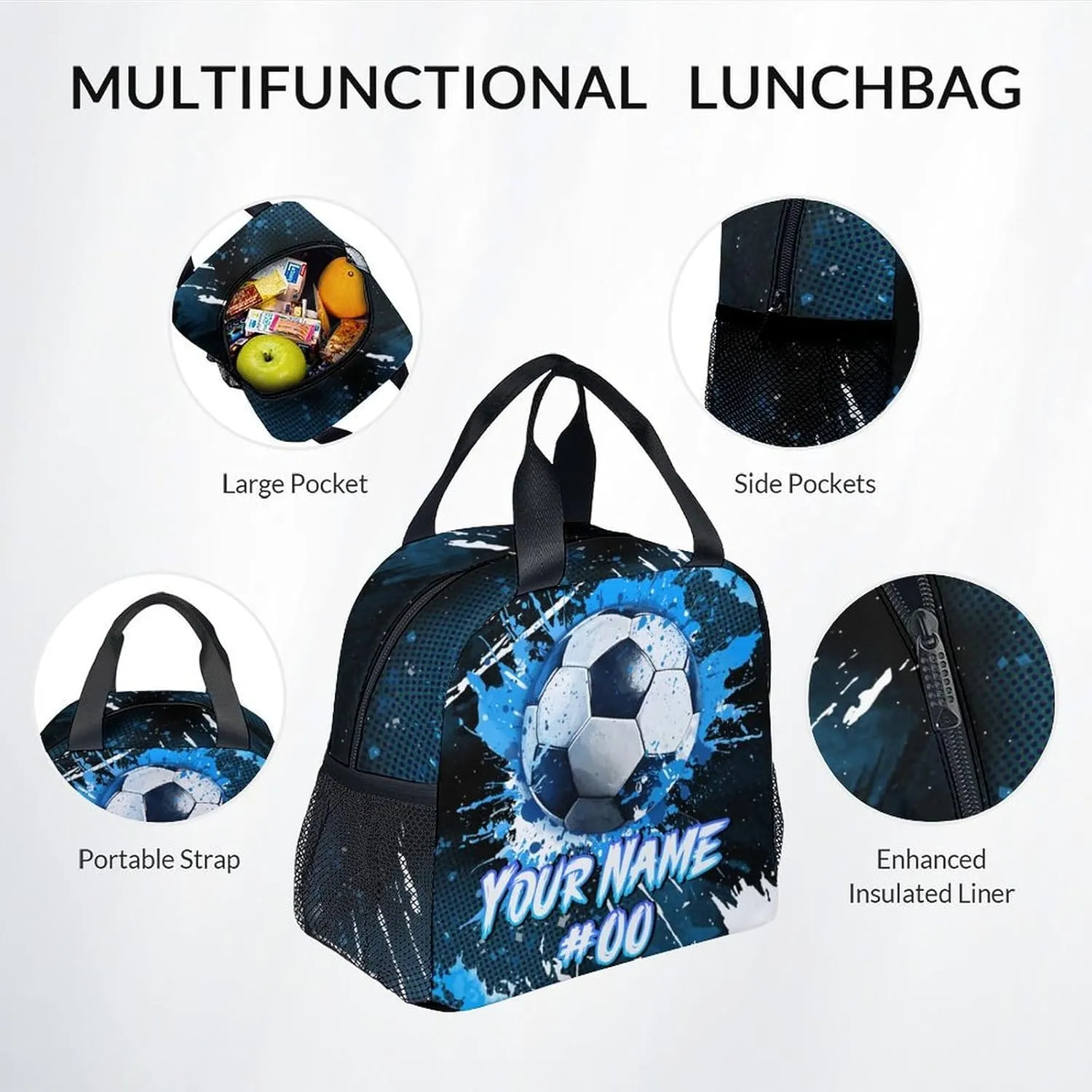 Kids Backpack - Personalized Soccer Backpacks Set for Boys Girls - School Bookbag with Lunch Box - Sport Themed Book Bag for Elementary Middle School